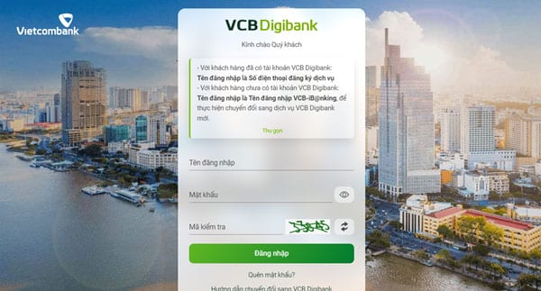 Đăng nhập vào tài khoản VCB Digibank cá nhân
