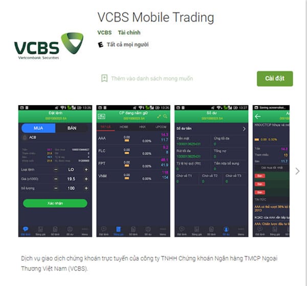 Ứng dụng chơi cổ phiếu VCBS Mobile Trading 