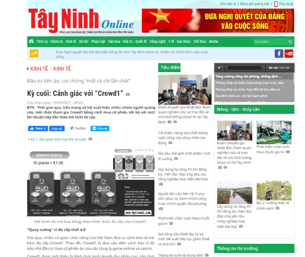 Cảnh giác với Crowd 1 trên báo Tây Ninh 